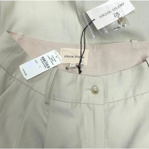NWT Lou Lou Studio Menak Pleated Woven Wide-Leg Pants Beige Size L - Picture 7 of 7